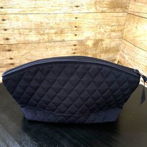 VERA BRADLEY QUILTED LINED NAVY BLUE MICROFIBER MEDIUM TRAVEL COSMETIC BAG